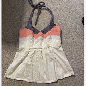 Anthropologie Edme & Esyllte chevron Halter Top Tank Sz 6 Small Coral White